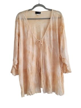 VTG Venezia Jeans 26/28 Light Peach Tie-Front Sheer Tunic Cardigan Flowy
